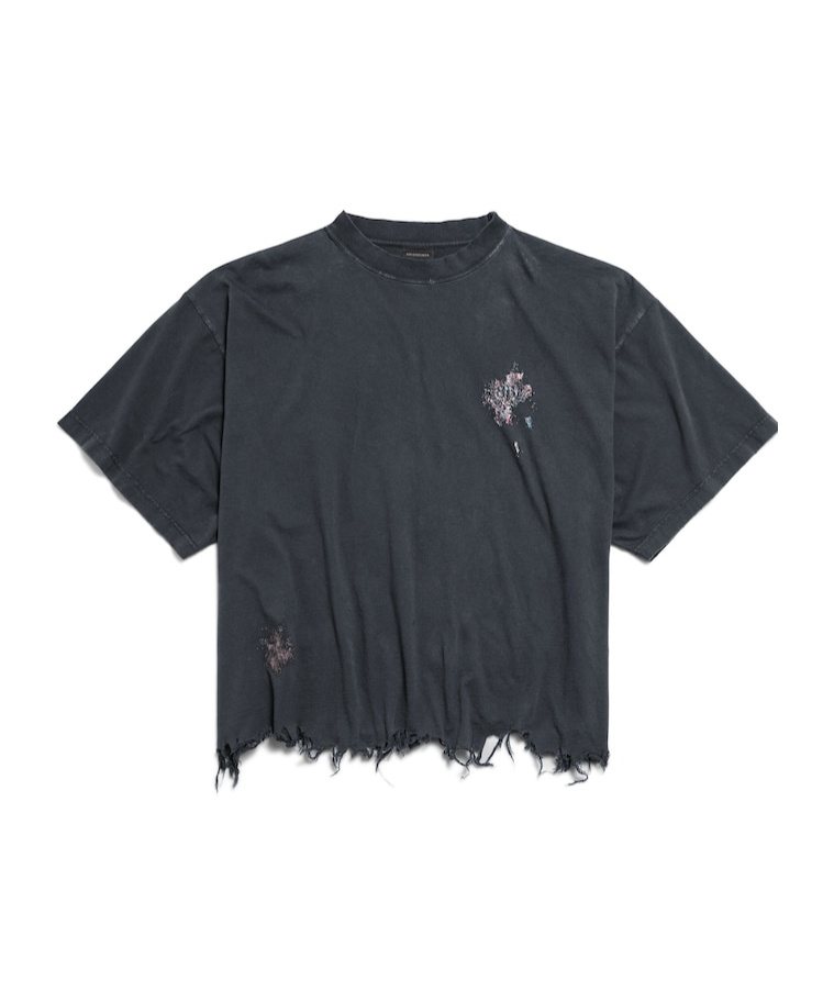 Balenciaga Nail Polish Cropped T-shirt In Faded Black In Faded Black