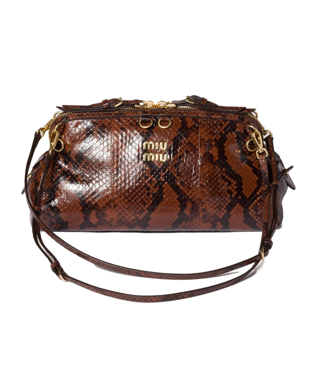 Miu Miu Python-print Ayers Leather Clutch In Brown