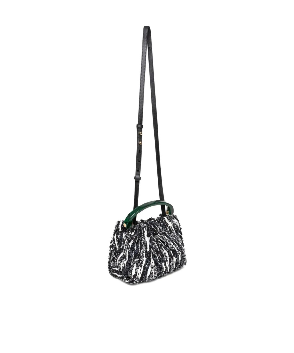 Dries Van Noten Small Pleated Jacquard With Resin Handle Bags In Black
