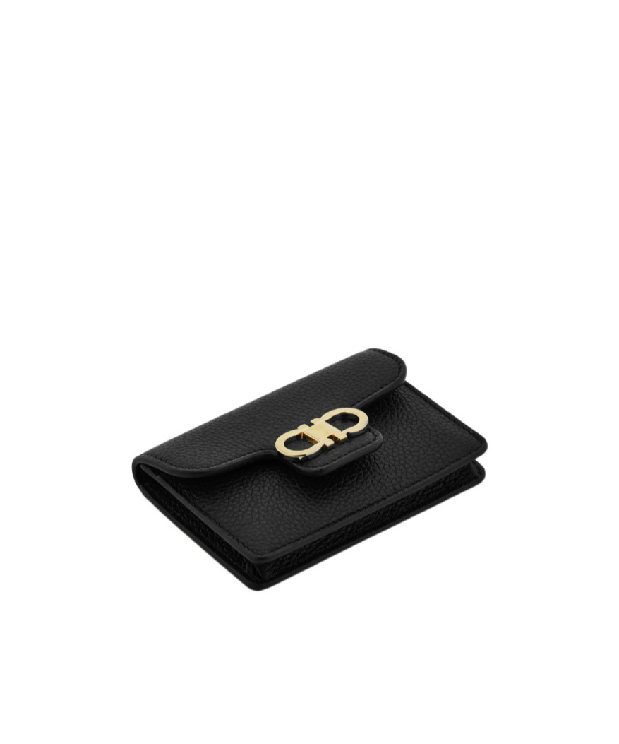 Ferragamo Gancini Calfskin Keyring Wallet In Black