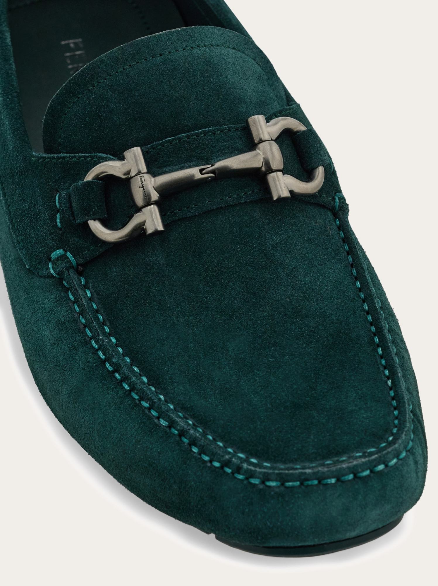 Ferragamo Driver With Gancini Ornament In Green