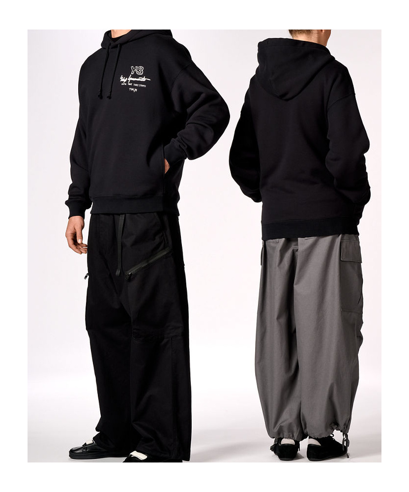 Y-3 Graphic-print Black Cotton Hoodie With Drawstring Hood In Black