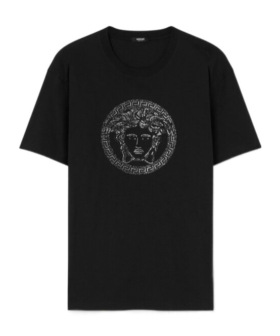 Versace Black Embellished Medusa T-shirt In Black