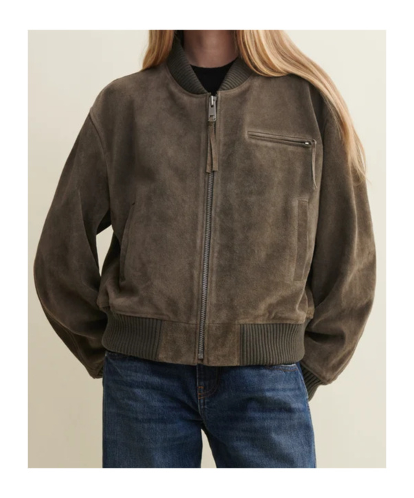 Arma Cropped Suede Bomber Jacket In Soil