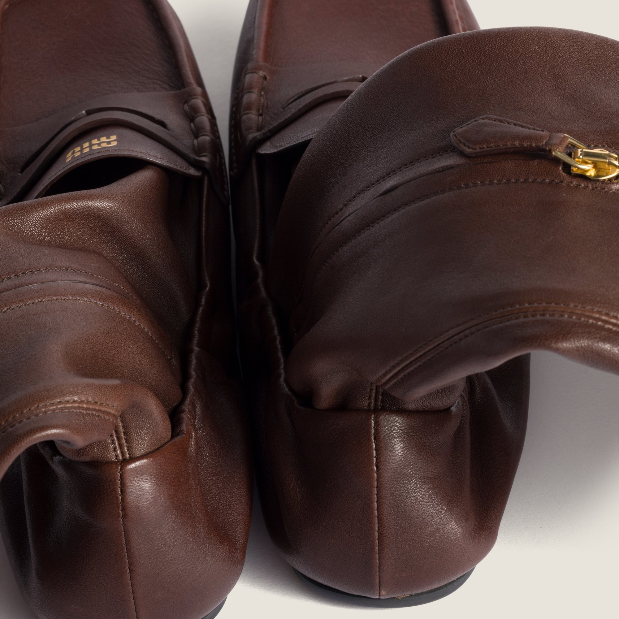 Miu Miu Ruches Nappa Leather Boots In Brown