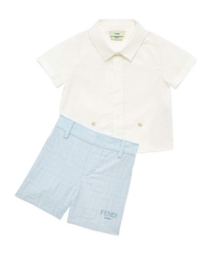 Fendi Light Blue Suit For Baby Boy With Ff In White