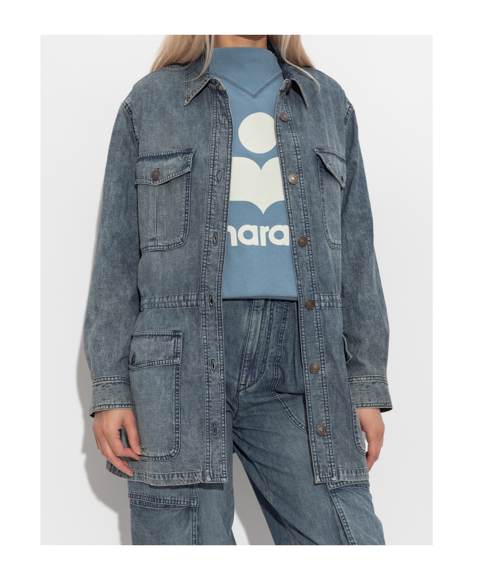 Isabel Marant Étoile Nossia Faded Blue Denim Shirt Jacket In Gray