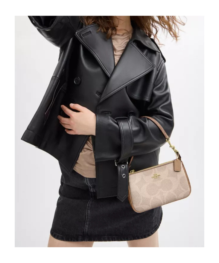 Coach Nolita 19 In Blocked Signature Canvas In Gold/sand/tan