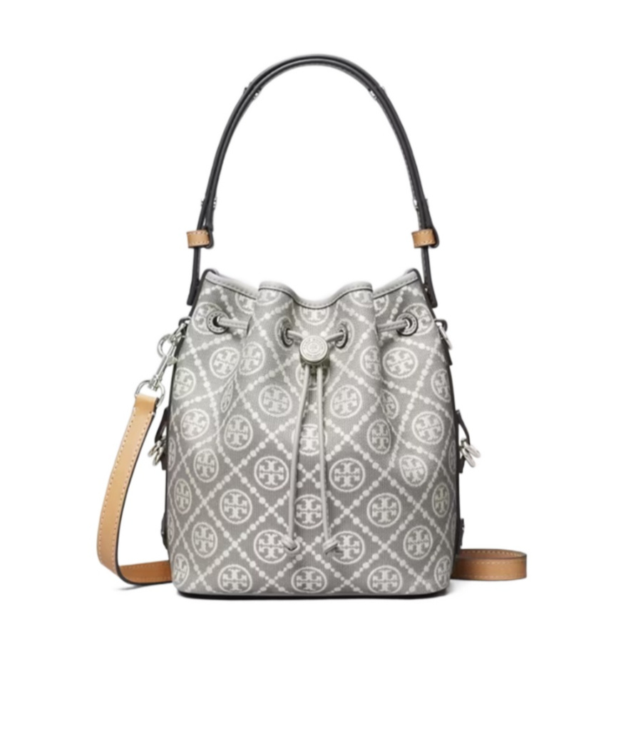 Tory Burch Mini T Monogram Jacquard Utility Bucket Bag In Gray
