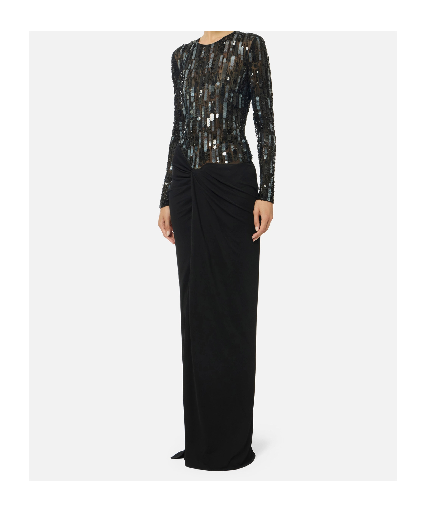 Elisabetta Franchi Sequin-embellished Draped Maxi Dress In Black