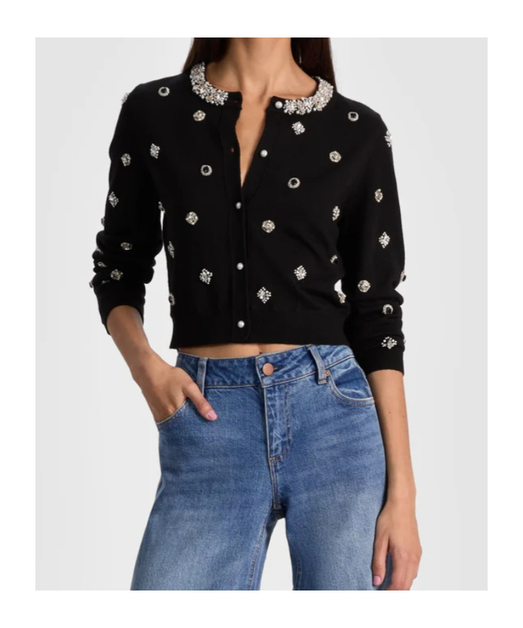 Alice And Olivia Dollie Embellished Cardigan In Black