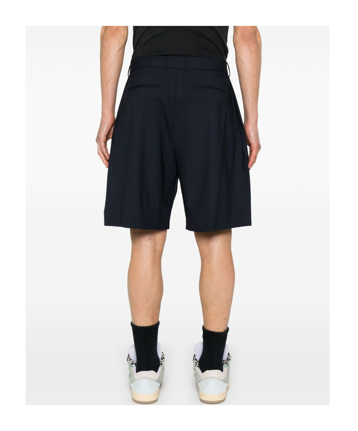 Msgm Blue Virgin Wool Shorts In Black