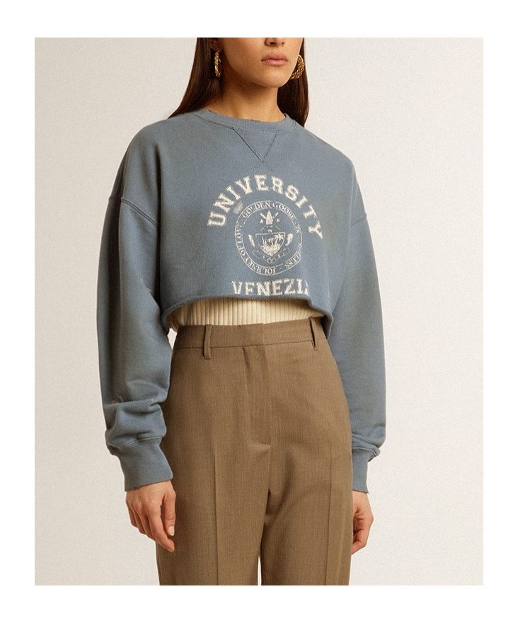 Golden Goose Journey Cropped Crewneck Sweatshirt In Gray