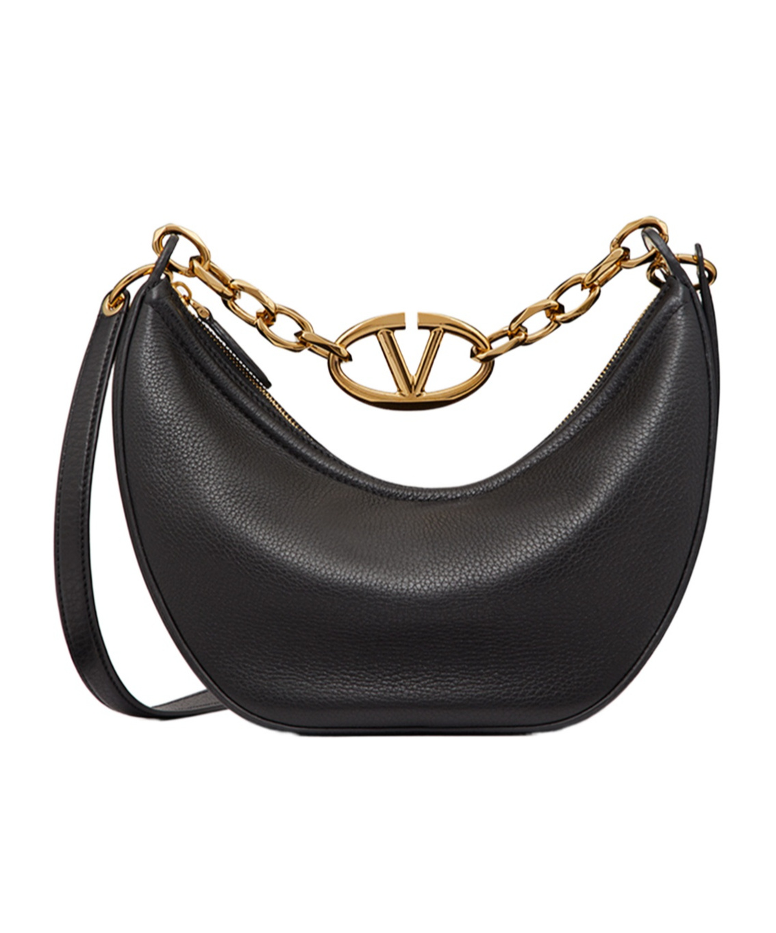 Valentino Small Vlogo Moon Leather Shoulder Bag In Black