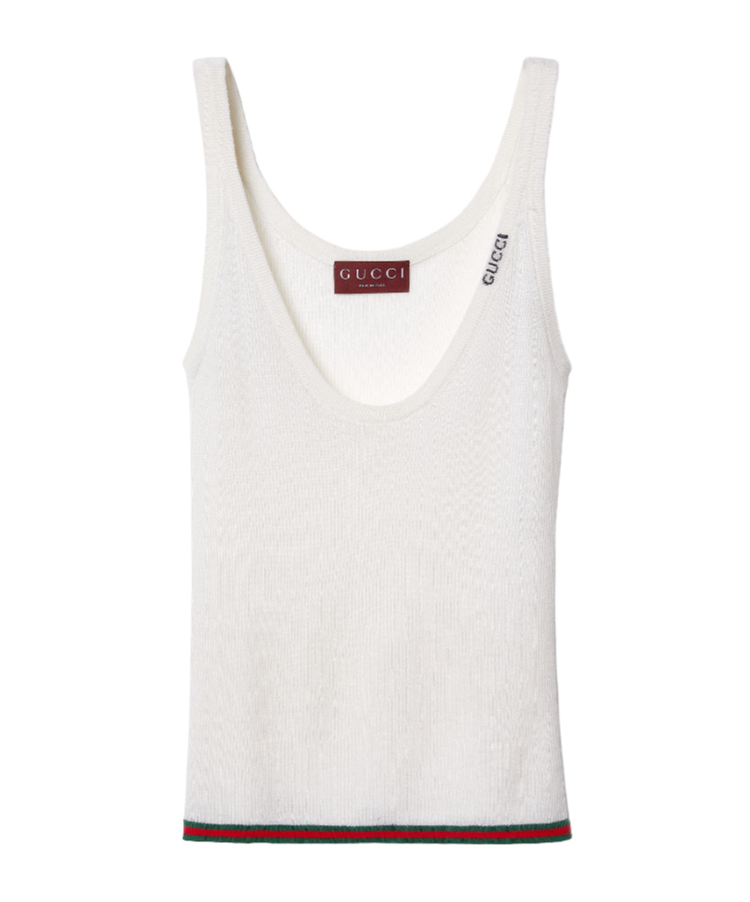 Shop Gucci Intarsia-logo Knitted Tank Top In White