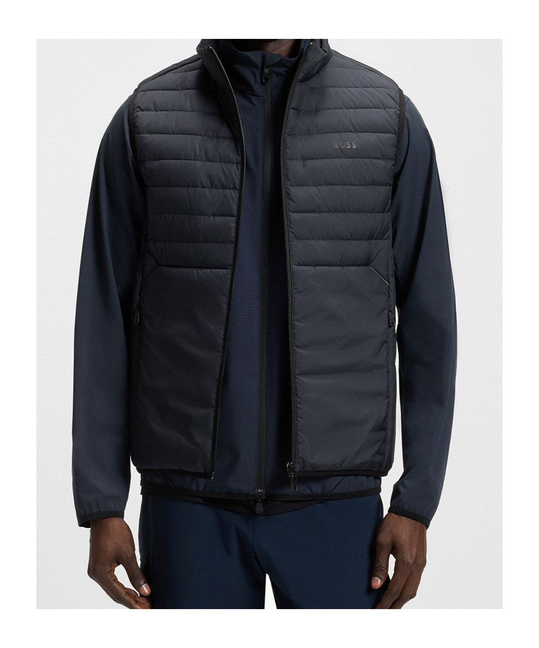 Hugo Boss Quilted Technical Vest In Blue