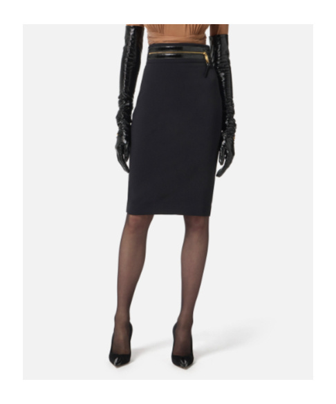 Elisabetta Franchi High Waist Back Slit Knee-length Skirts In Black