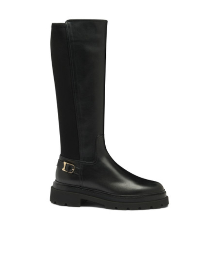 Santoni Leather Stretch Buckle Knee Boots In Black