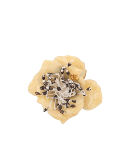 Valentino Garavani Fleur Lumineuse Brooch In Metal, Enamel And Fabric In Yellow