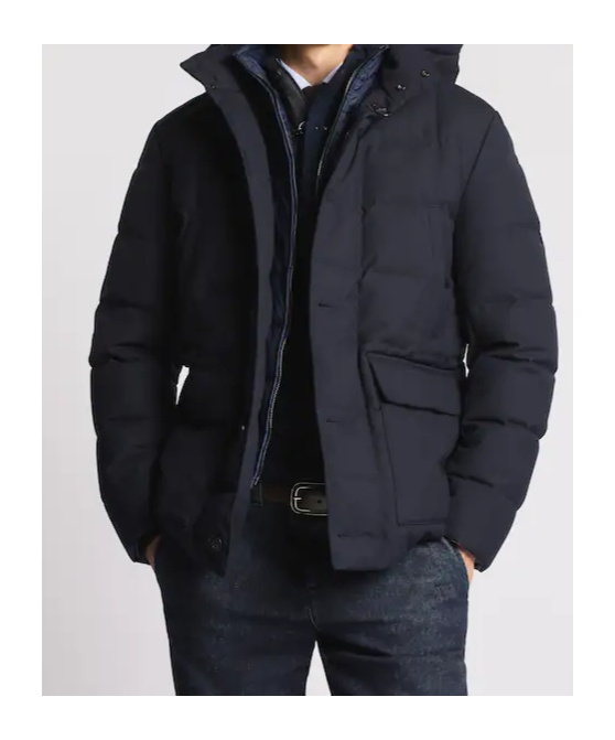 Fay Quilted Hooded Pea Coat In Blue
