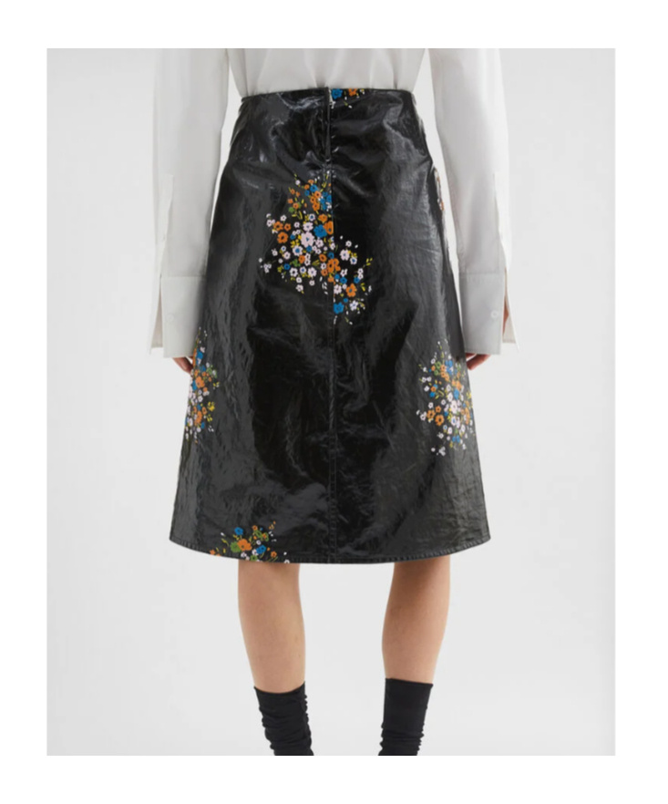 Jil Sander Patent Linen Printed Skirt In Flower Bouquet