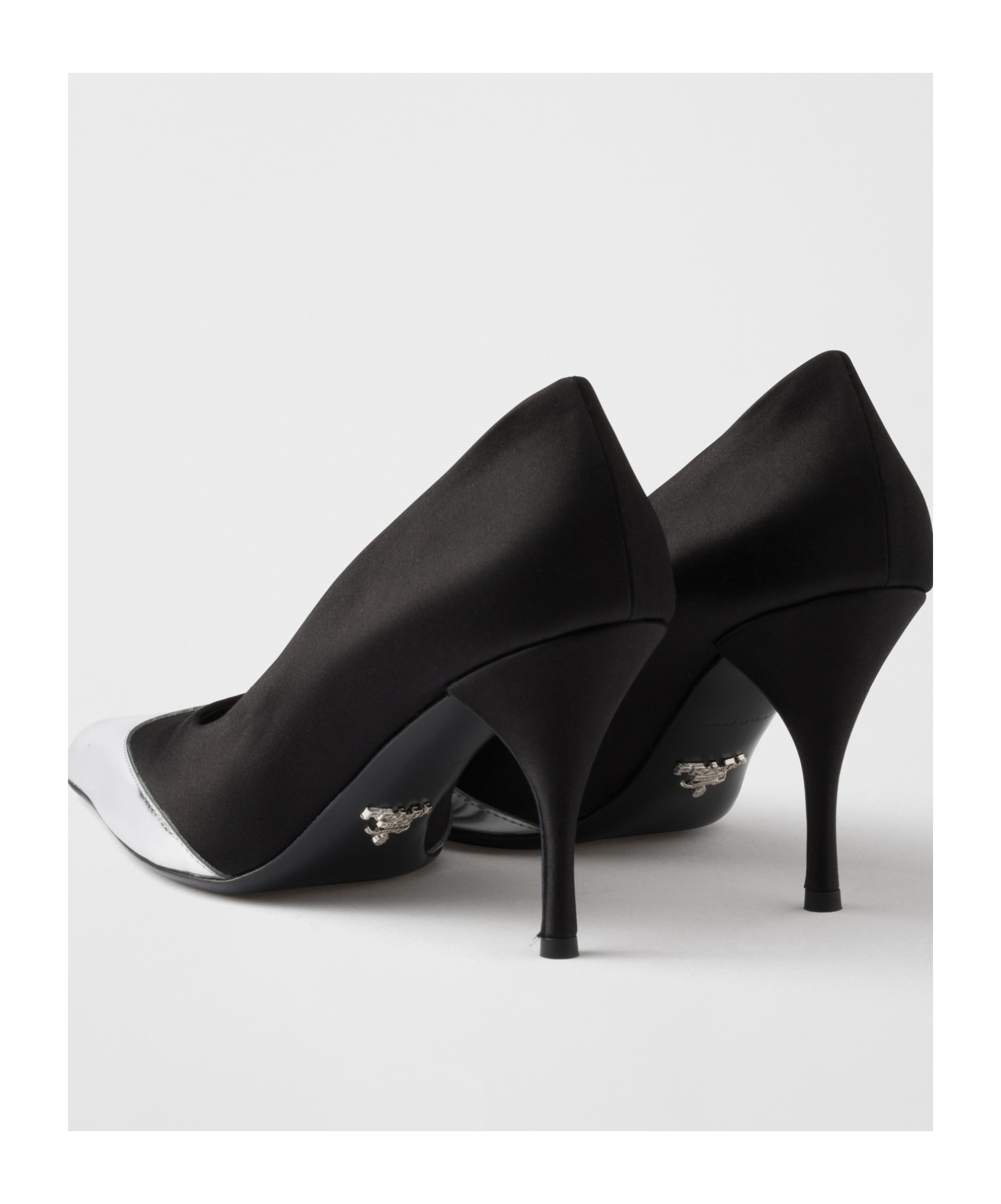 Prada Satin Pumps Two-tone Design Stiletto Heel In Black