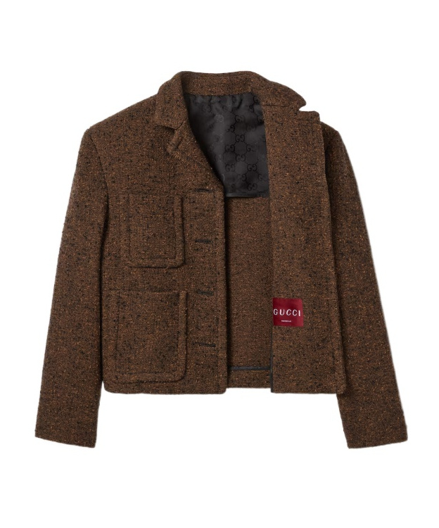 Gucci Seeded Wool Jacket In Brown