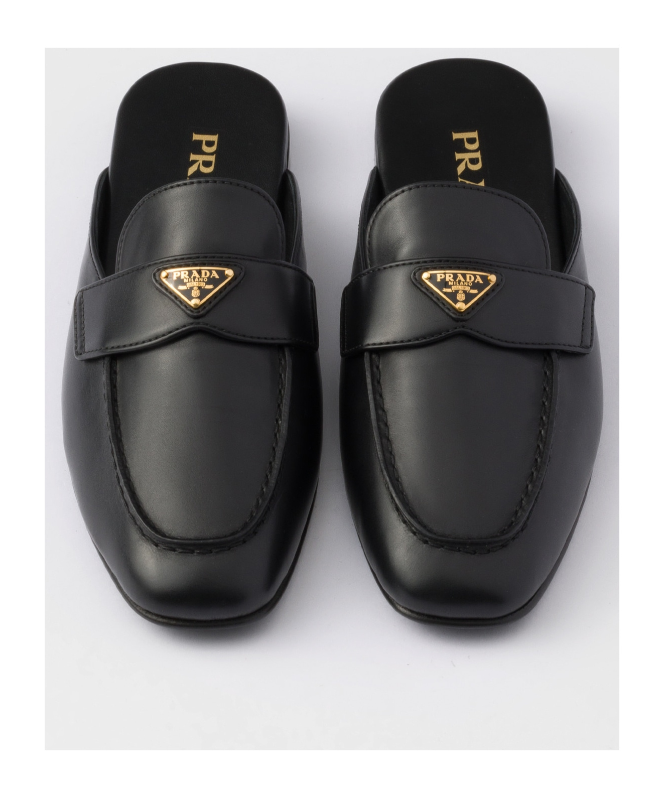 Prada Logo Leather Mule In Black