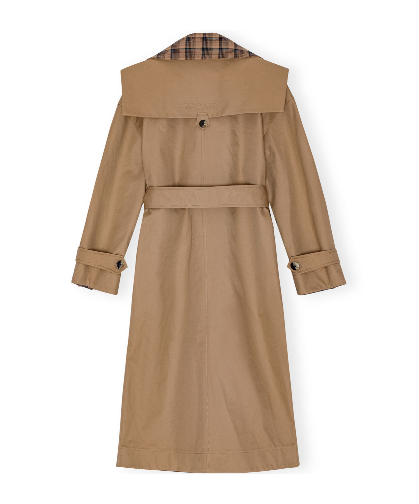 GANNI BROWN BONDED COTTON OVERSIZED TRENCH COAT