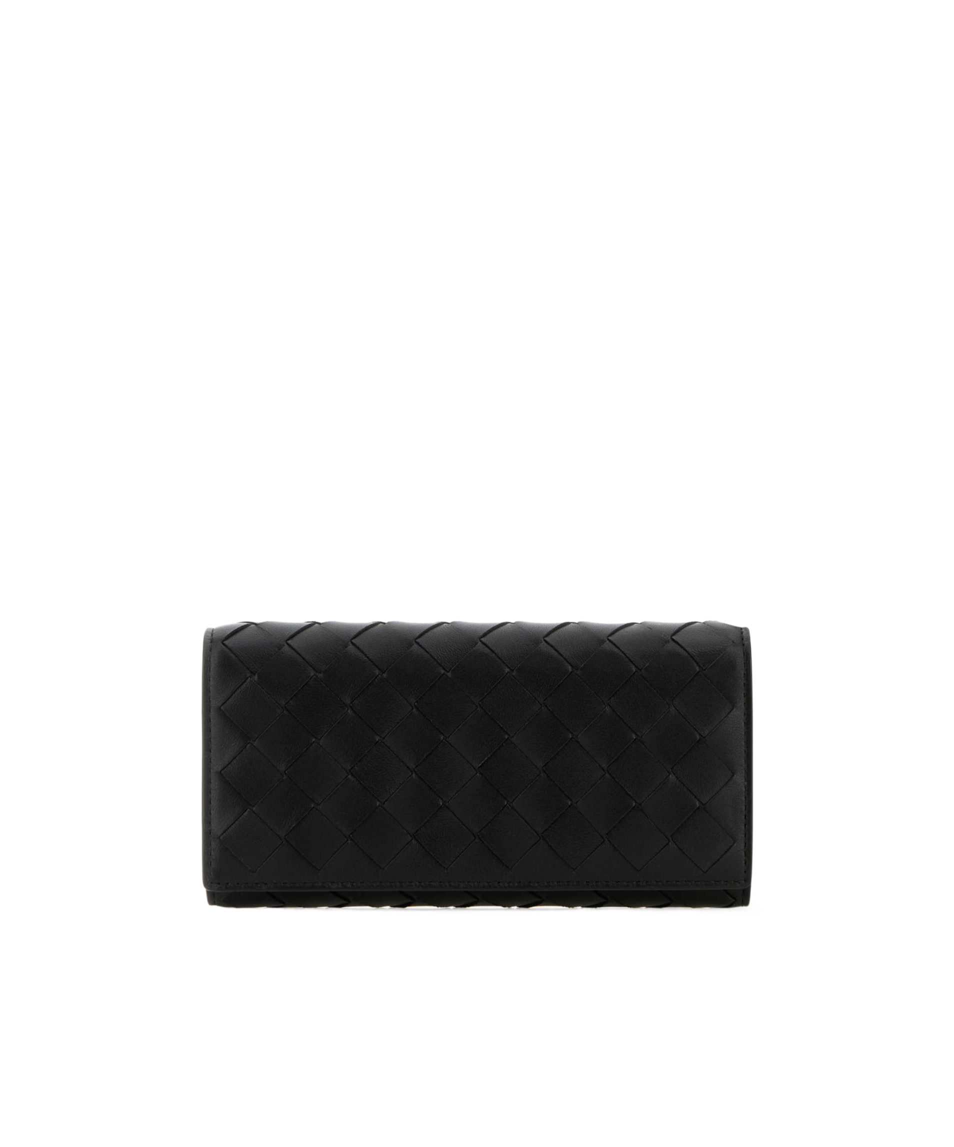 Bottega Veneta Intrecciato Large Flap Wallet In Black