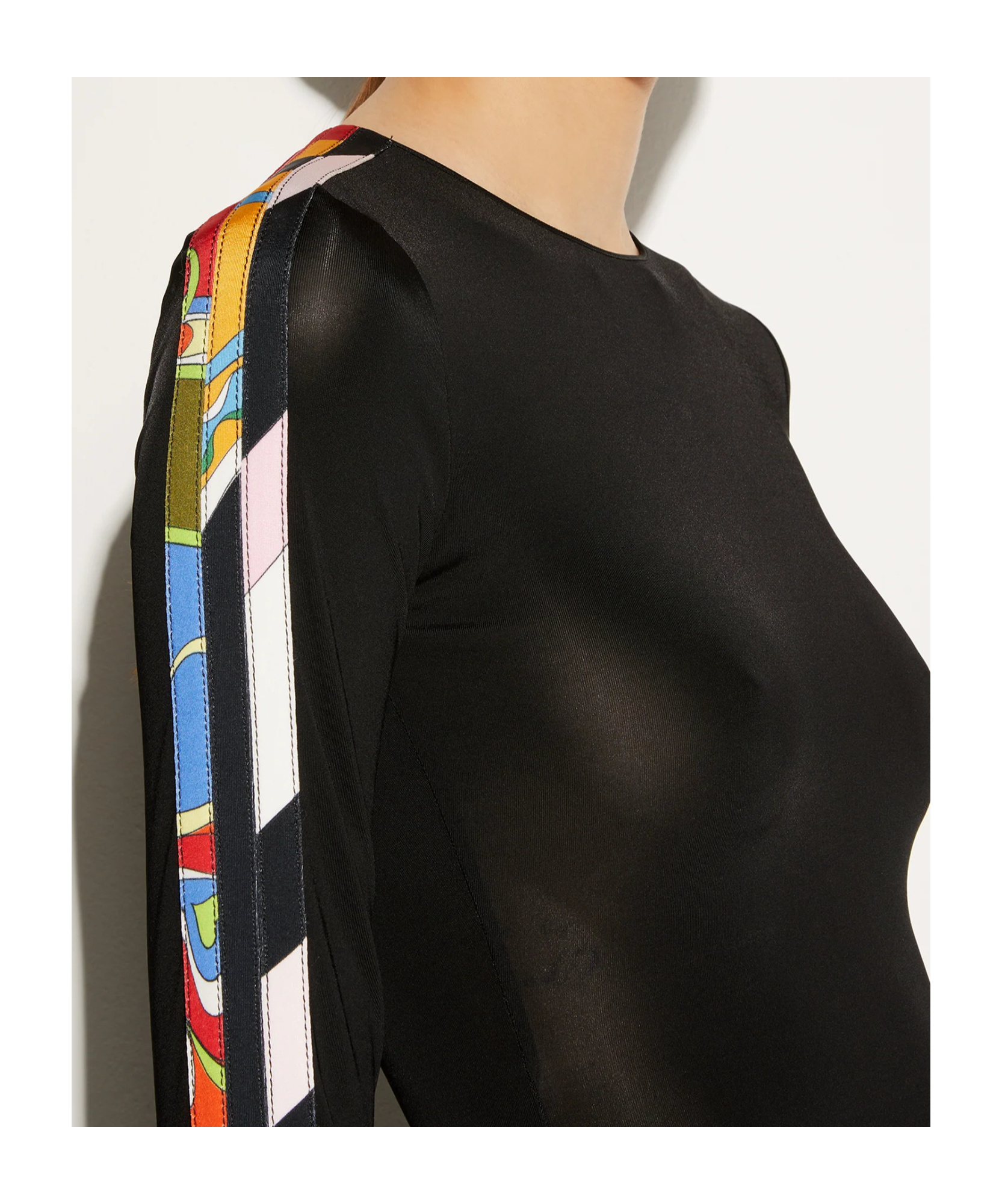 Pucci Contrast-trim Long-sleeve Top In Black