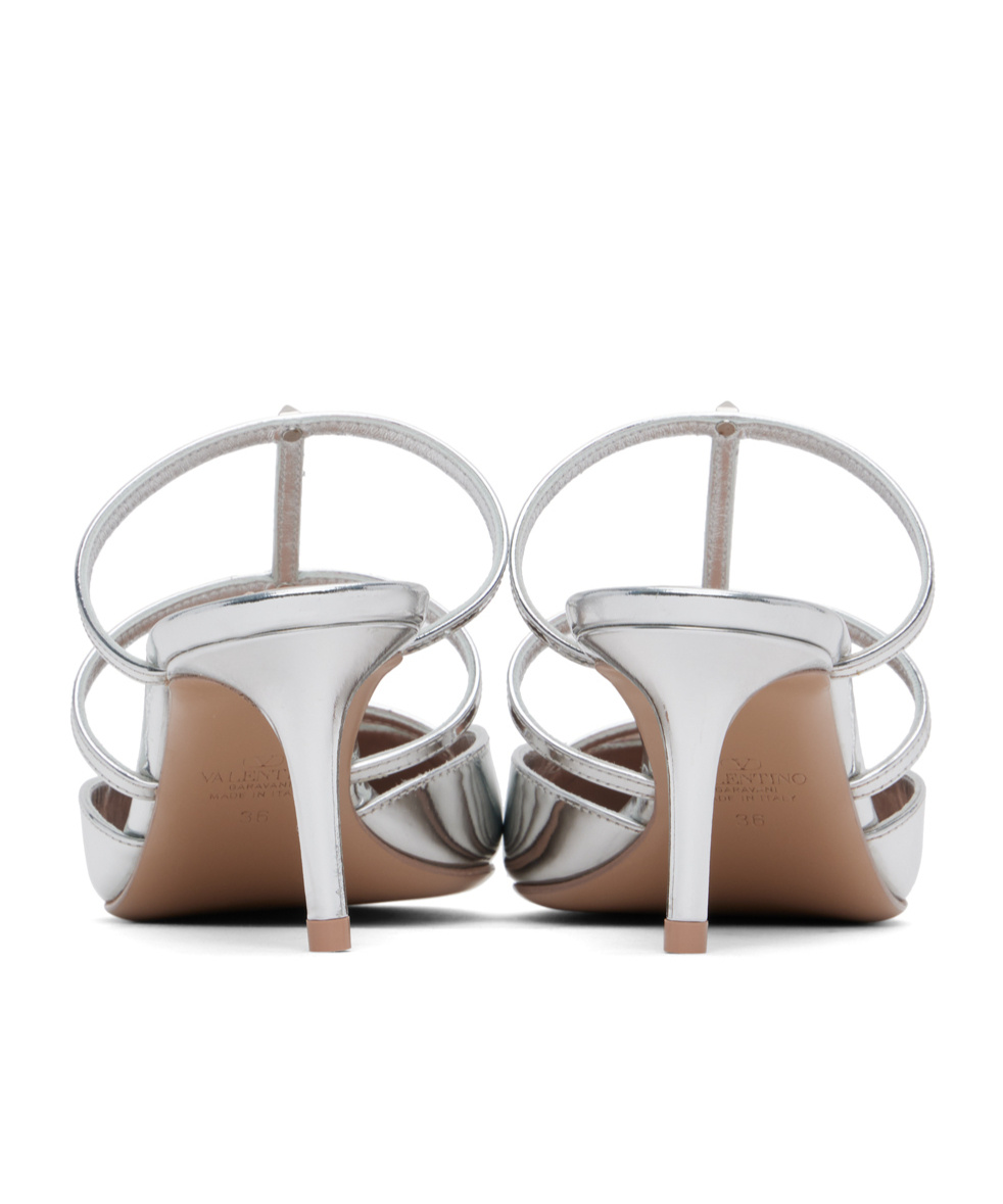 Valentino Silver Rockstud Wispy Calfskin 60mm Mules In White