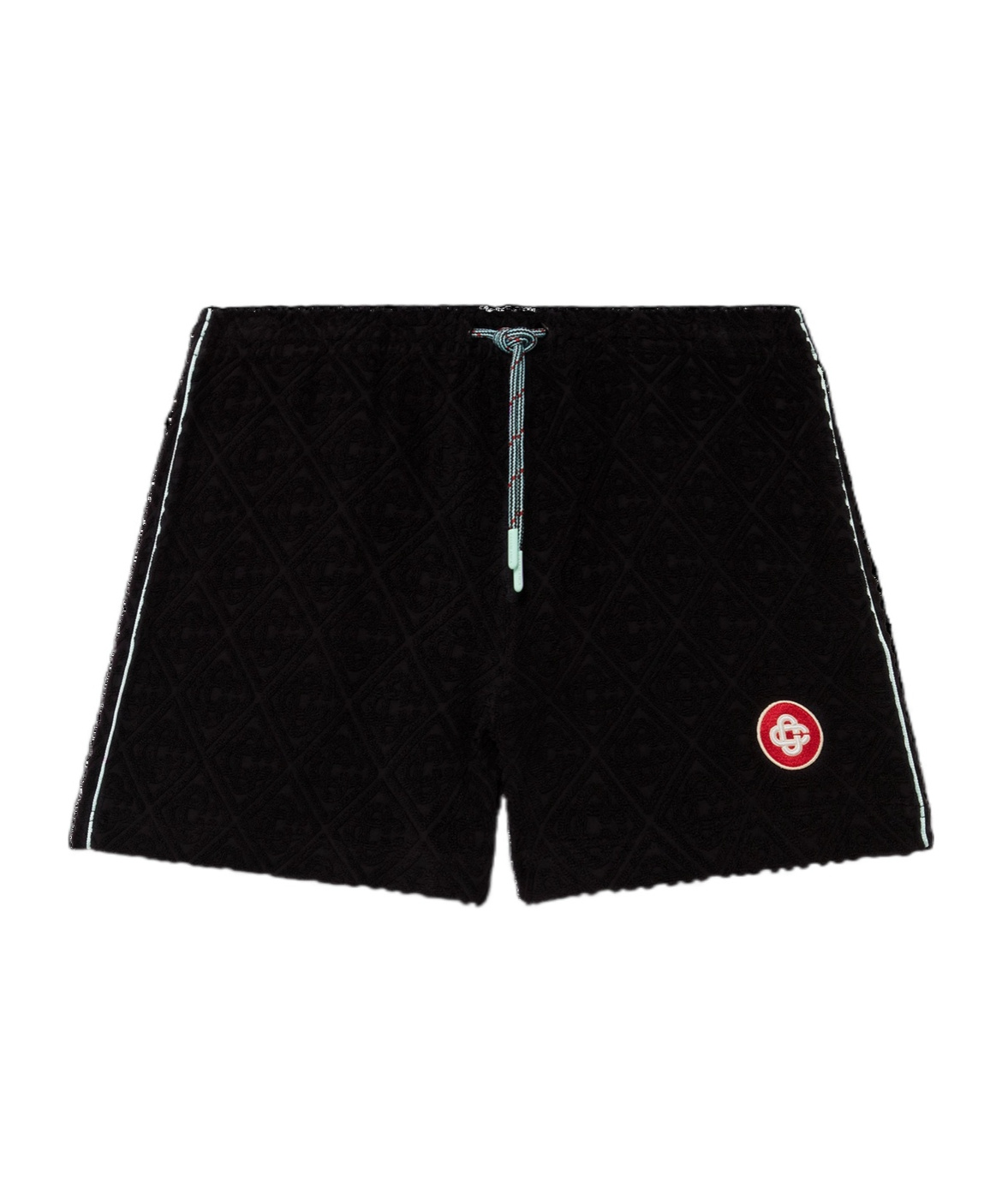 Casablanca Monogram Textured Elastic Waist Drawstring Shorts In Black