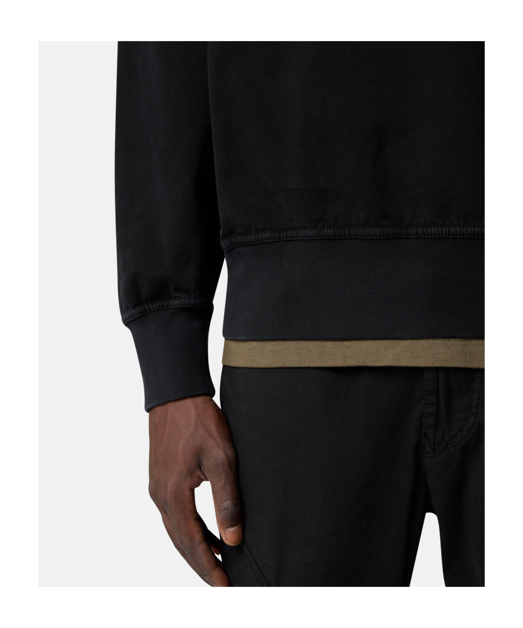 Stone Island Ribbed Hem Long Sleeve Crew Neck Sweater In Black