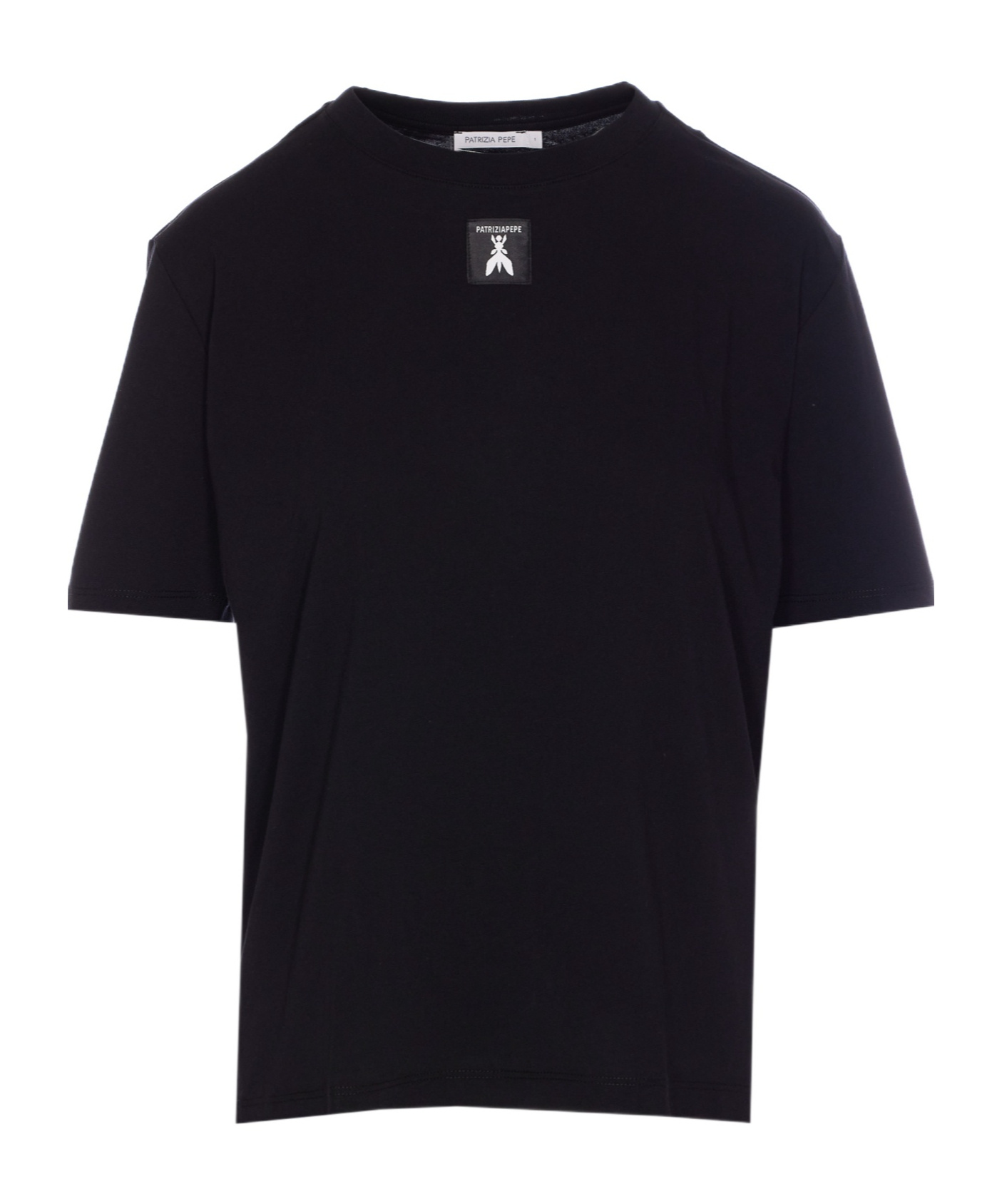 Shop Patrizia Pepe Logo-patch Cotton T-shirt In Black