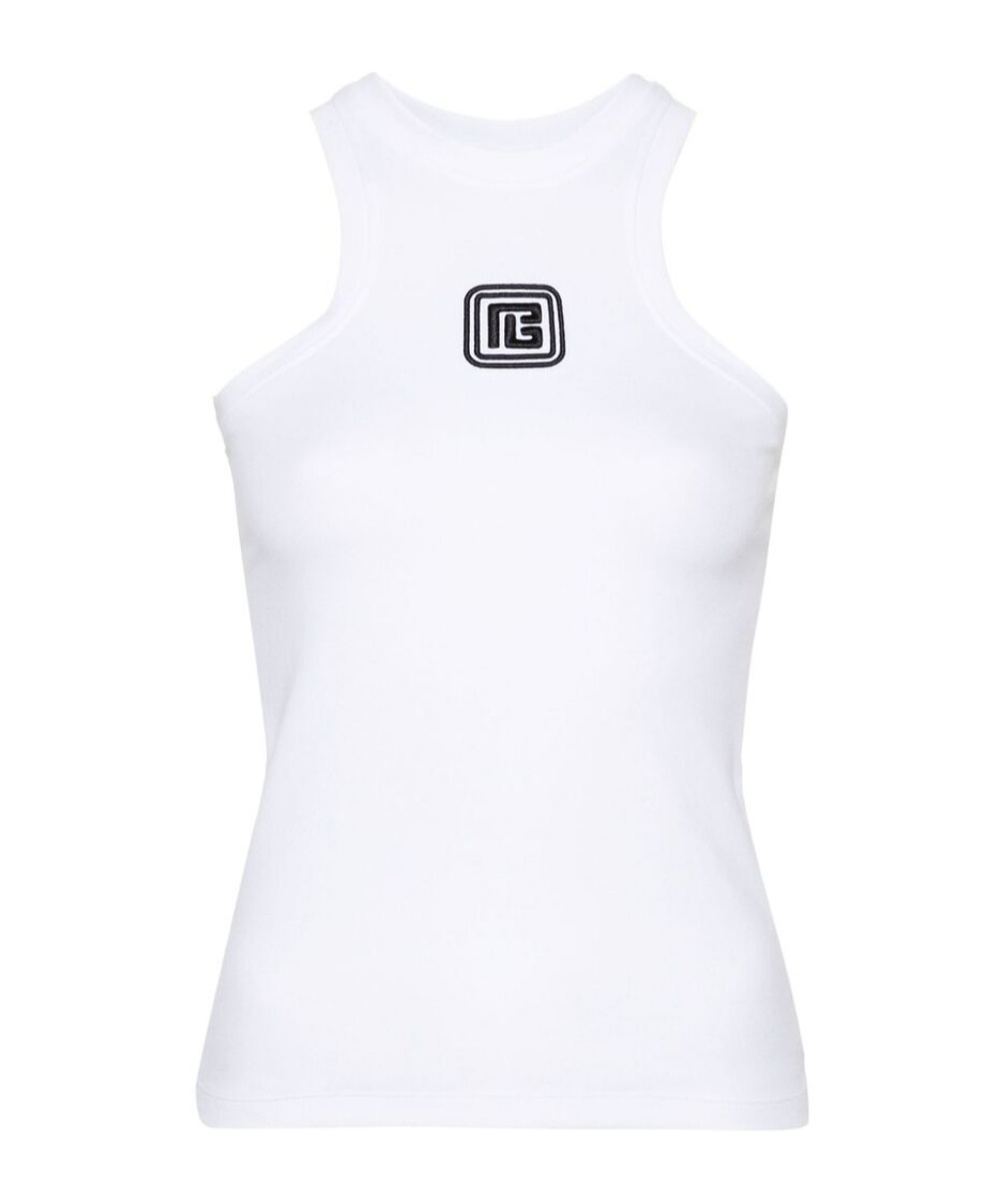 Balmain Fitted Cotton Racerback Top In White