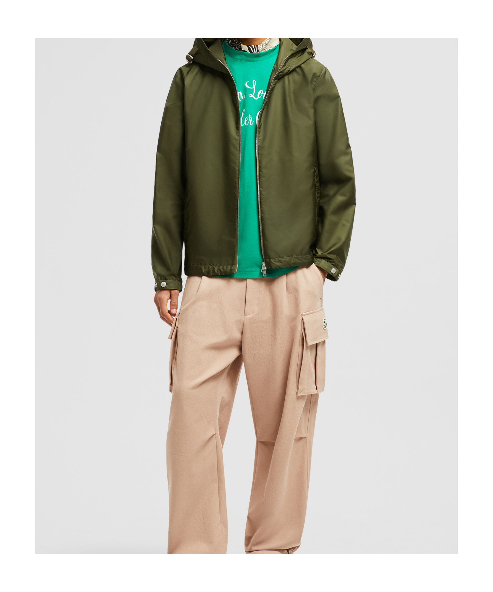 Moncler Lightweight Hooded Windbreaker With Adjustable Cuffs In Green