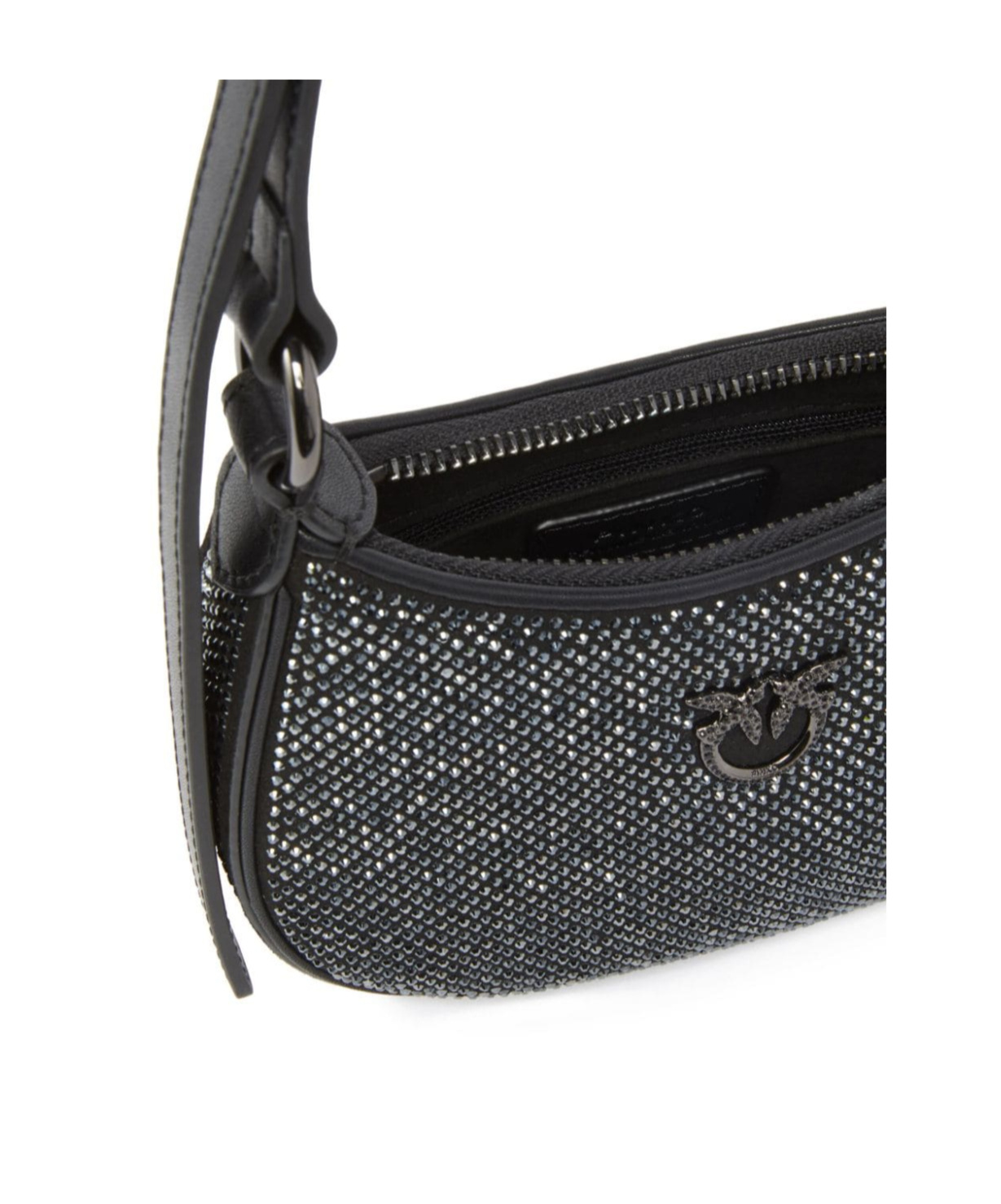 Shop Pinko Half Moon Baby Strass Shoulder Bag In Black