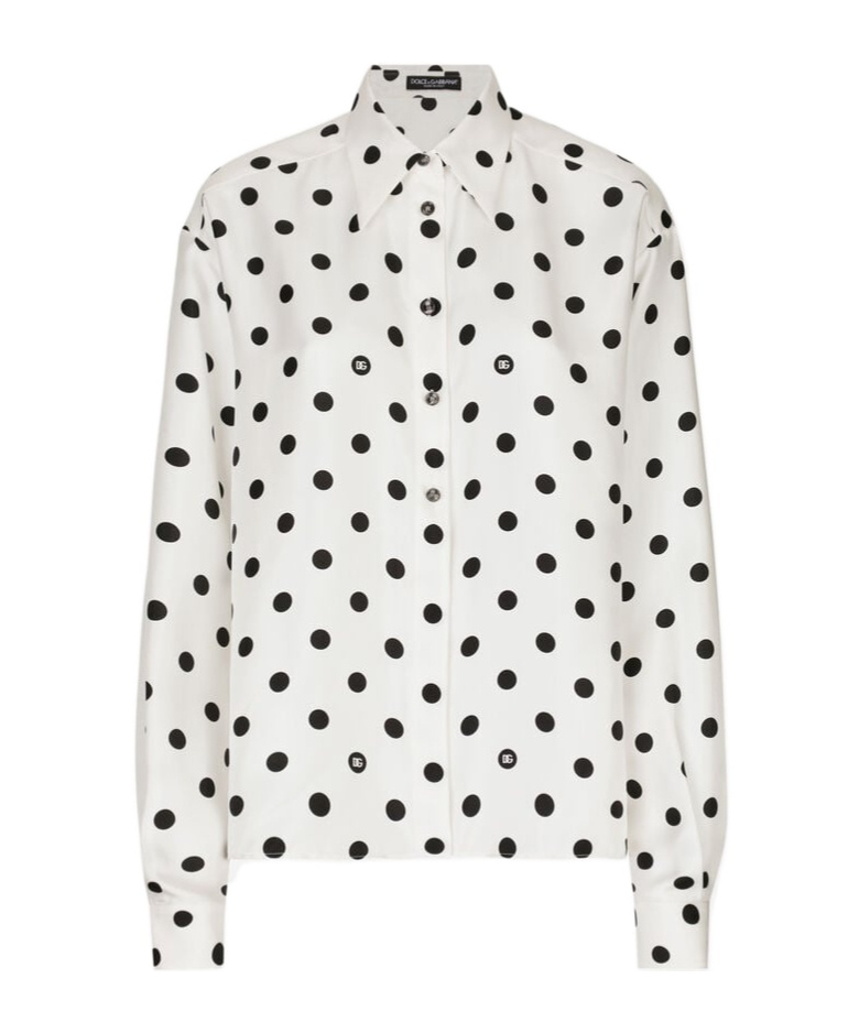 Shop Dolce & Gabbana Polka-dot Silk Shirt In White