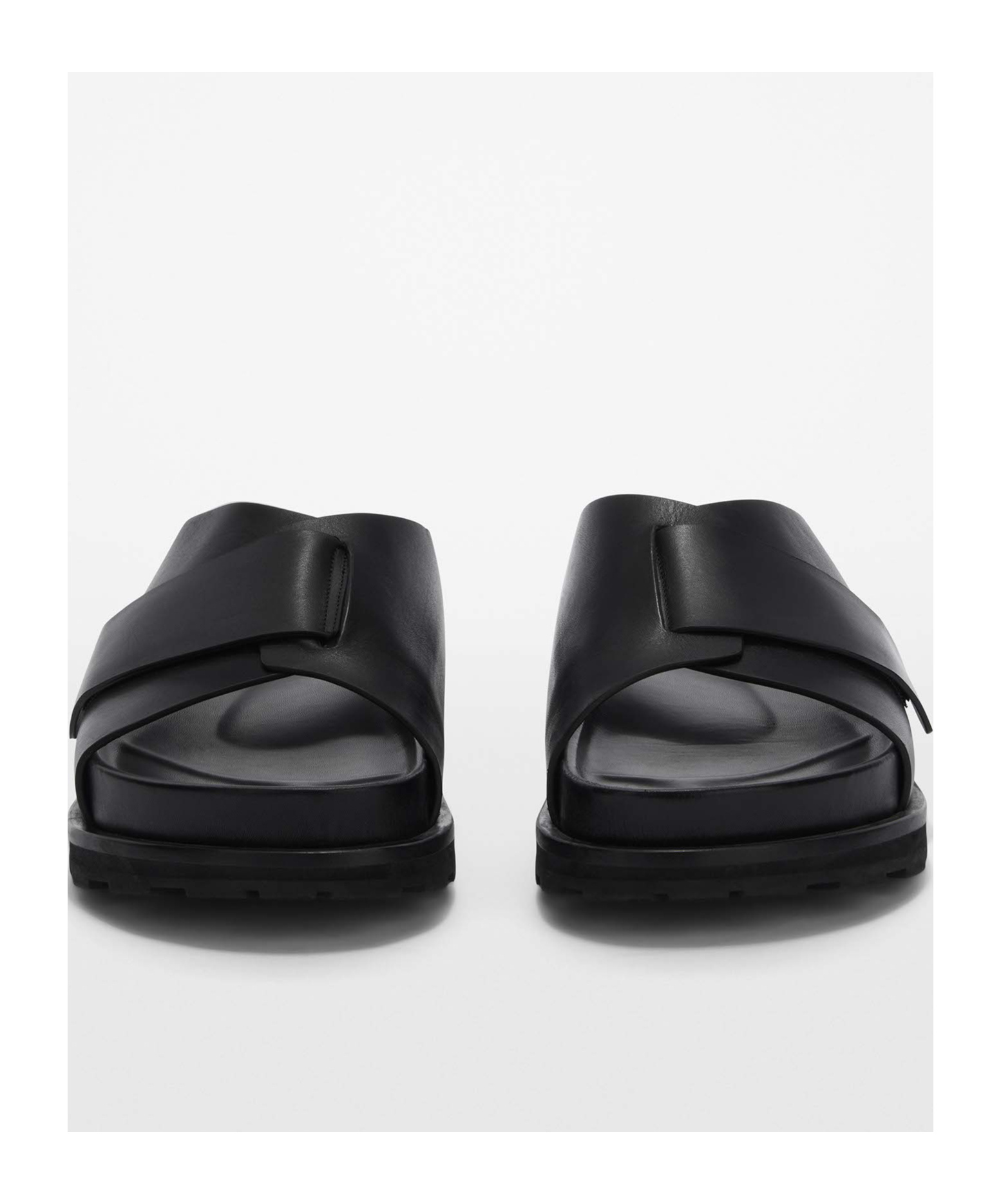 Jil Sander Platform Leather Slides In Black