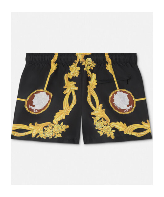 Versace Elastic Waist Swim Trunks In Yellow