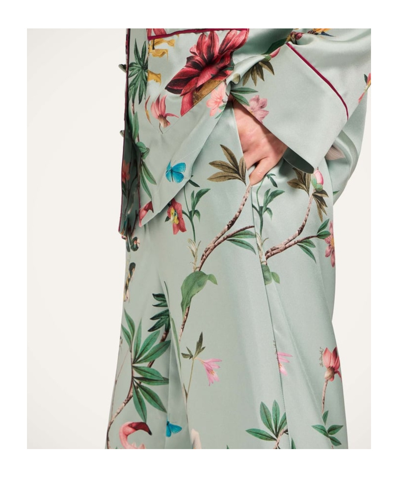 La Doublej Multicolor Pants With Rear Elastic Waist And All-over Floral Motif In Silk Woman In Pattern