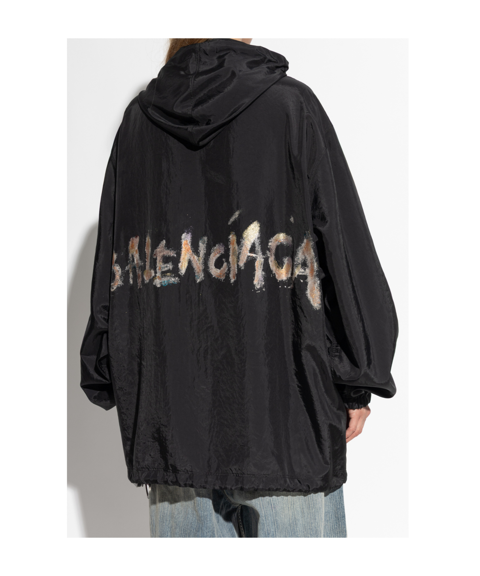 Balenciaga Black Oversize Jacket With Hood In Black