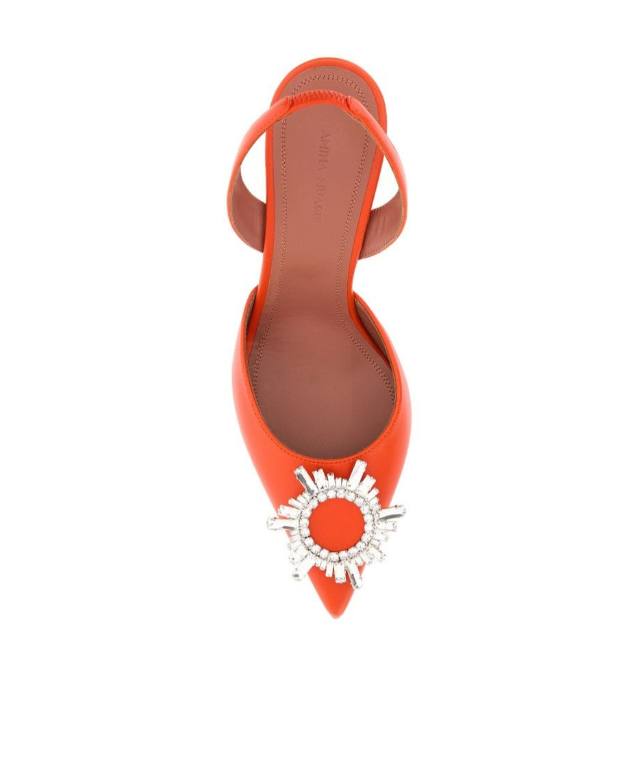 Amina Muaddi Begum Crystal-embellished Satin Slingback Courts In Orange