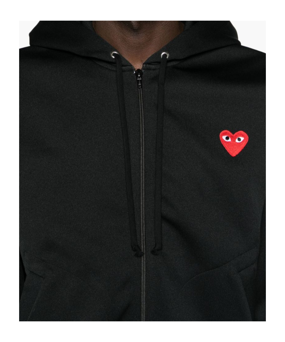 Comme Des Garçons Comme Des Garcons Logo Zipped Cotton Hoodie In Black