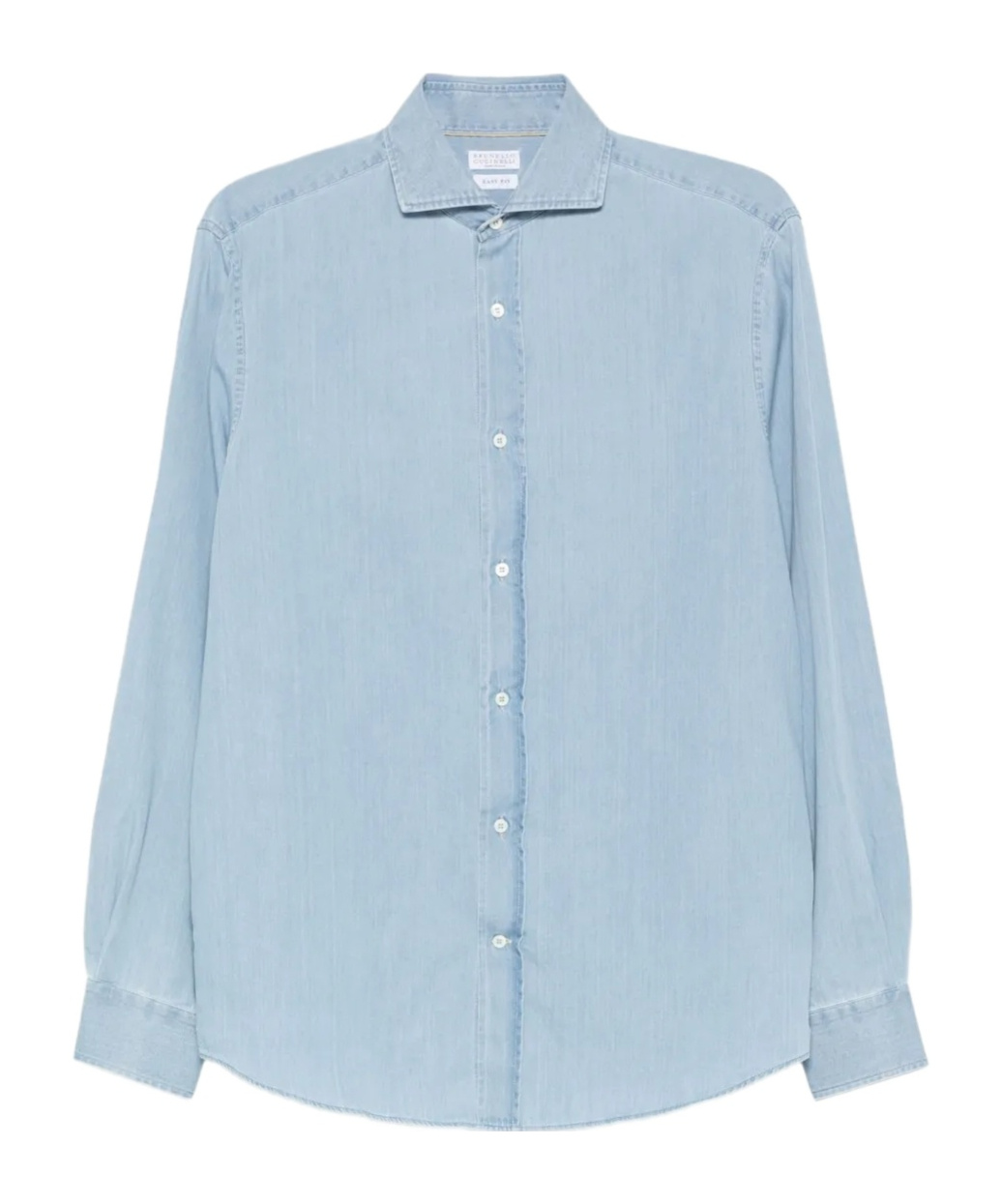 Brunello Cucinelli Denim Shirt With Long Sleeves And Curved Hem In Blue
