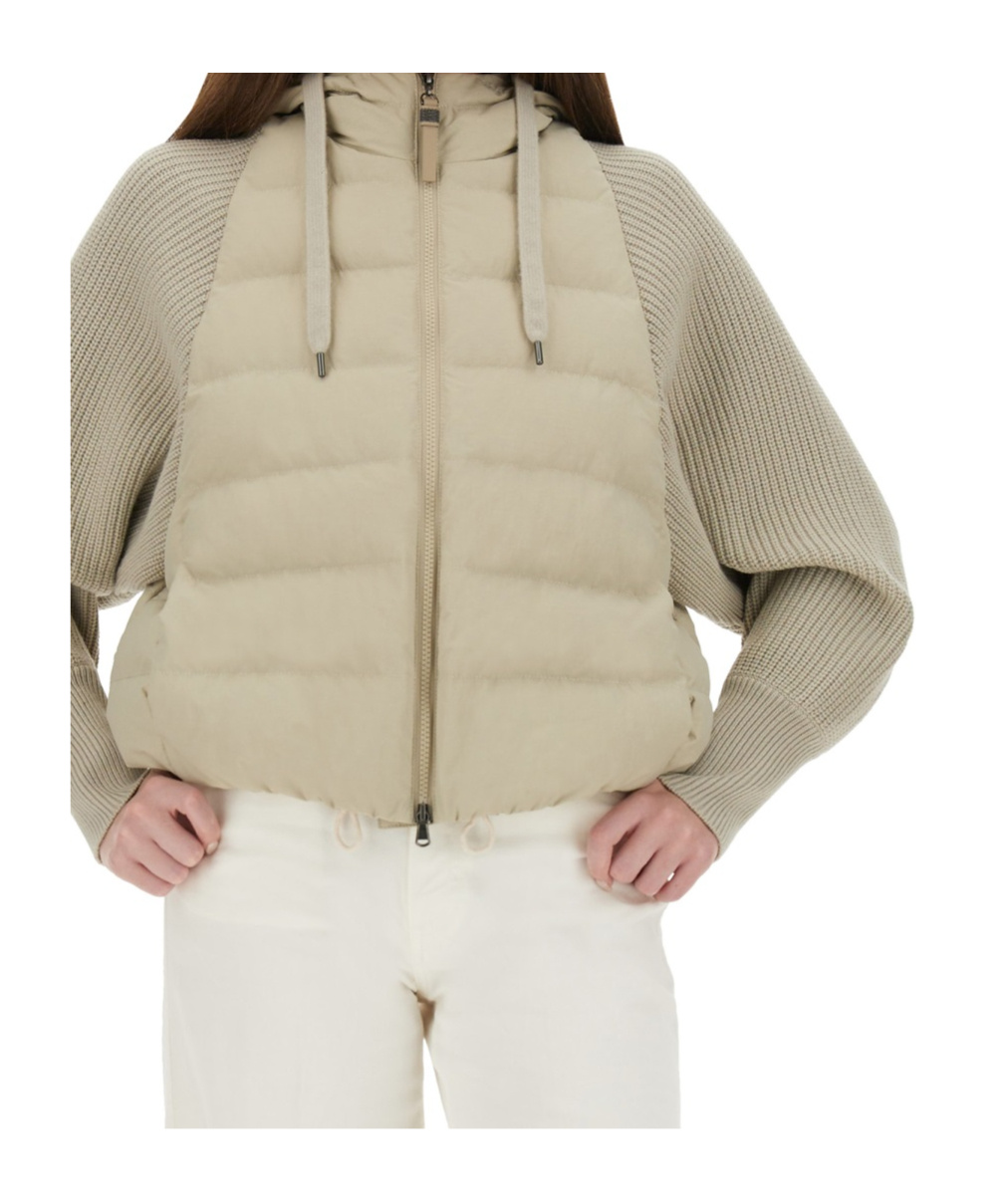 Brunello Cucinelli Down Jacket With Knitted Sleeves In Multi