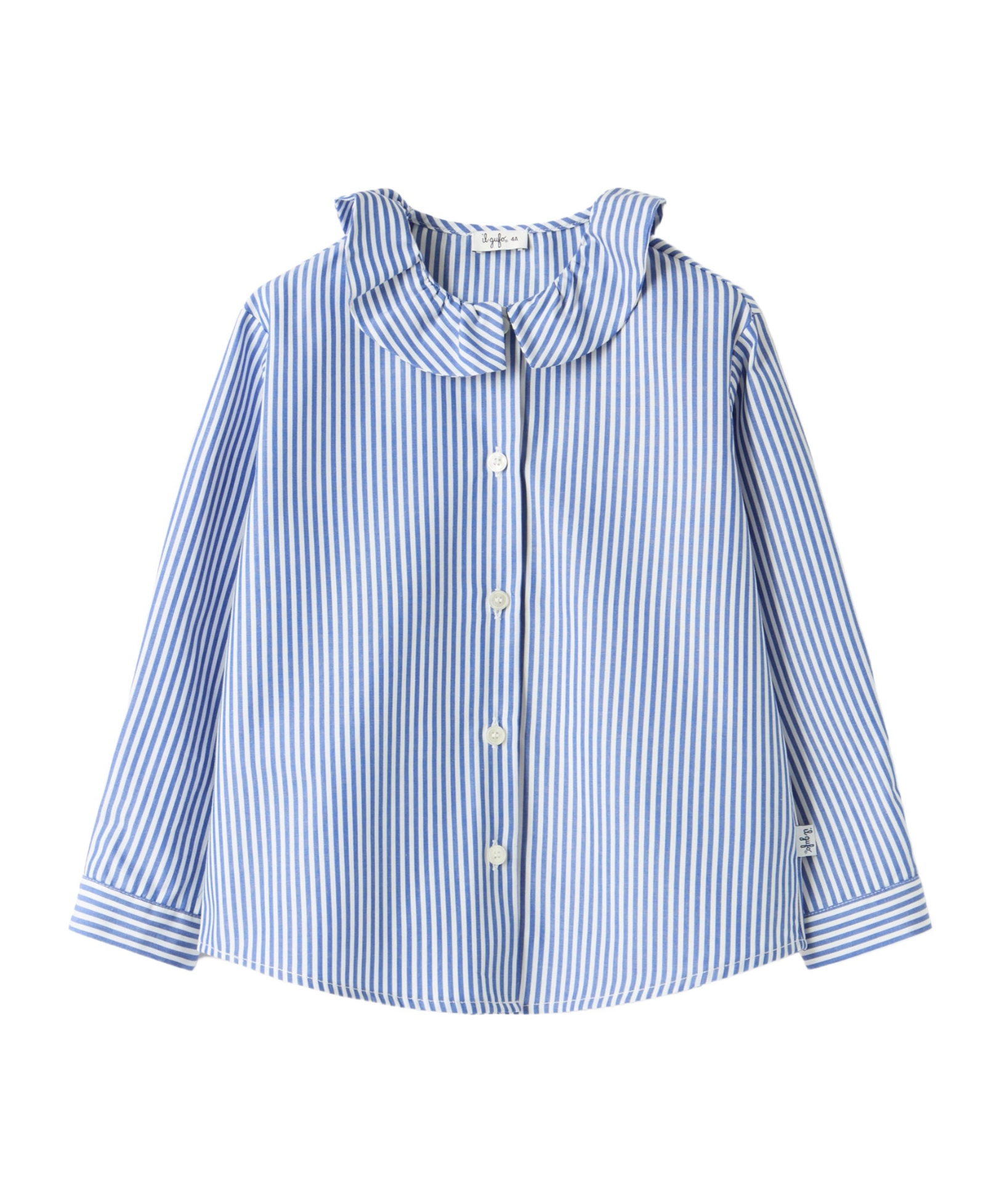 Il Gufo Striped Shirt With Ruffles In Blue
