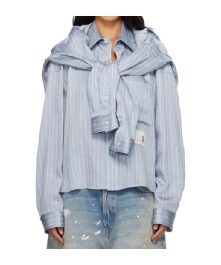 Miharayasuhiro Blue Sleeve Layered Stripe Shirt In Blue