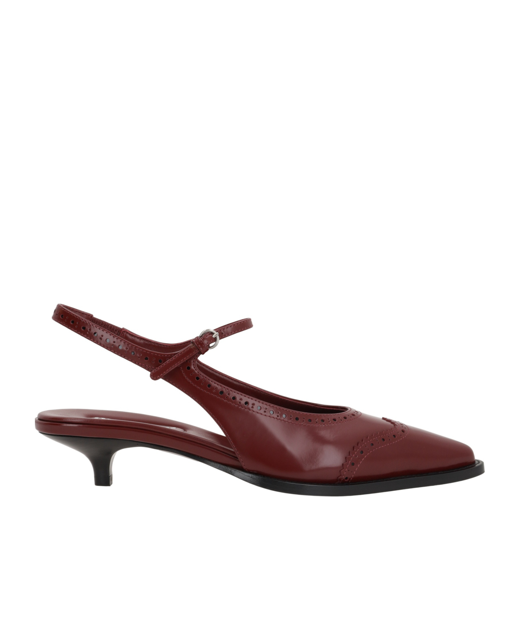 Miu Miu 35 Brogue Slingback Pumps In Brushed Leather In Red